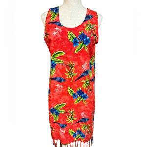 In Gear Red Blue Hawaiian Cover Up Beach Tropical Parrot Shift Dress Medium